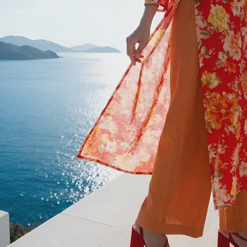 Áo dài suông linen hoa mẫu đơn thời trang Hity