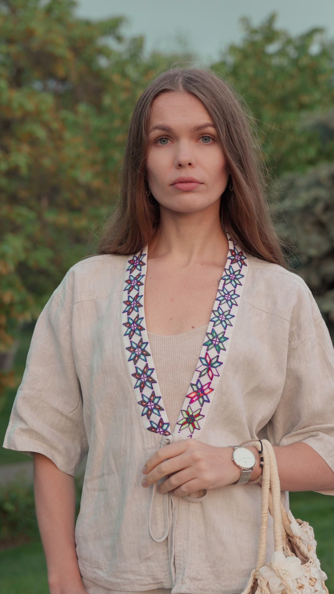 Áo khoác kimono linen phối thổ cẩm thời trang Hity